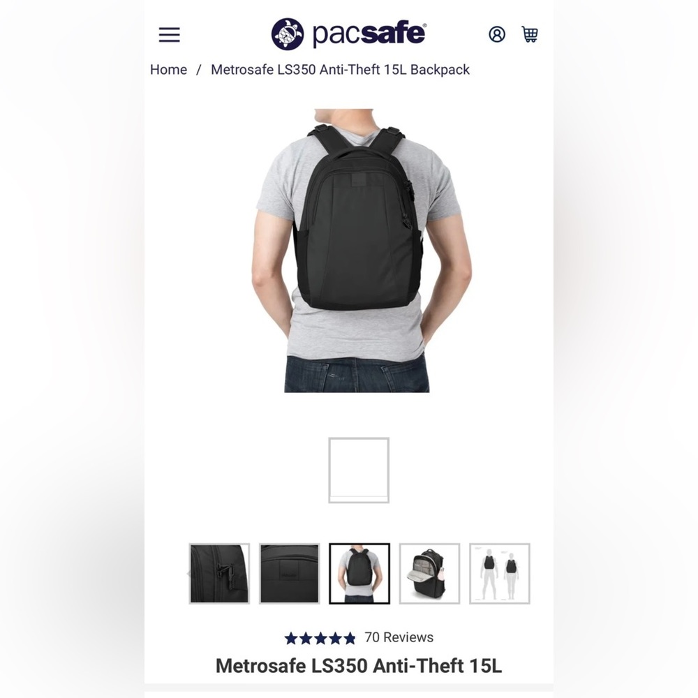 Pacsafe Travel Backpack Metrosafe LS350 Anti-Theft 15L Backpack Men Women NWOT